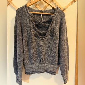 Free People hoops and hollas alpaca blend Charcoal Lace-Up V-Neck Sweater